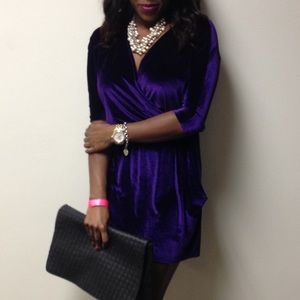 Purple Velvet V-Neck Mini Dress